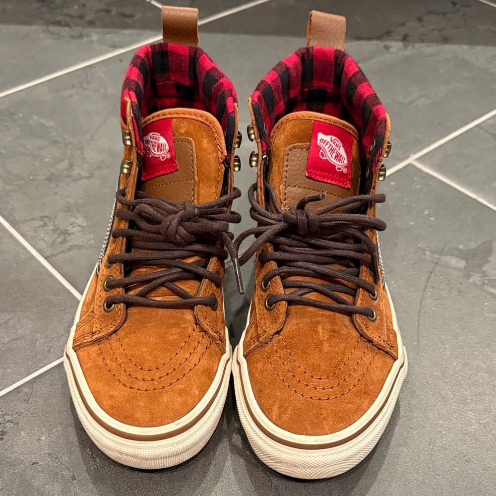 Vans Brown and Red High-Top Sneakers